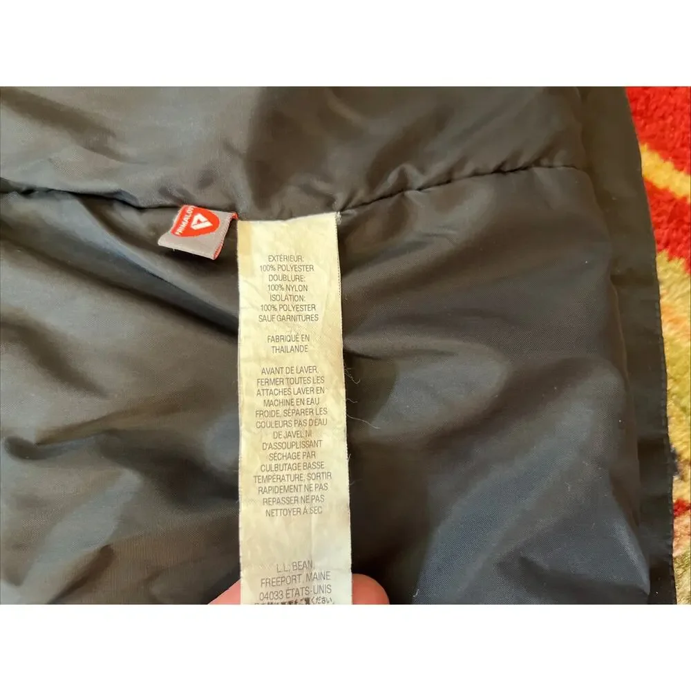 LL Bean Mens L Reg Storable Hood Parka Primaloft Full Zip Jacket Black